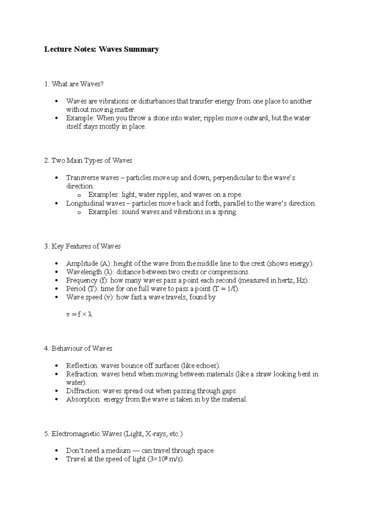 Year 9 Science: Lecture Notes on Waves Summary - Studocu