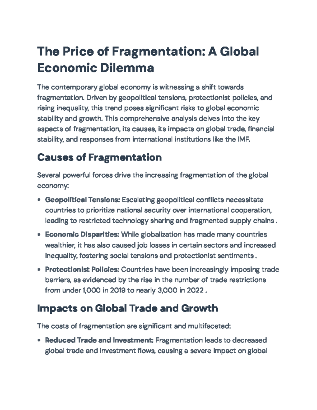 The Price of Fragmentation: Analyzing Global Economic Dilemmas - The ...