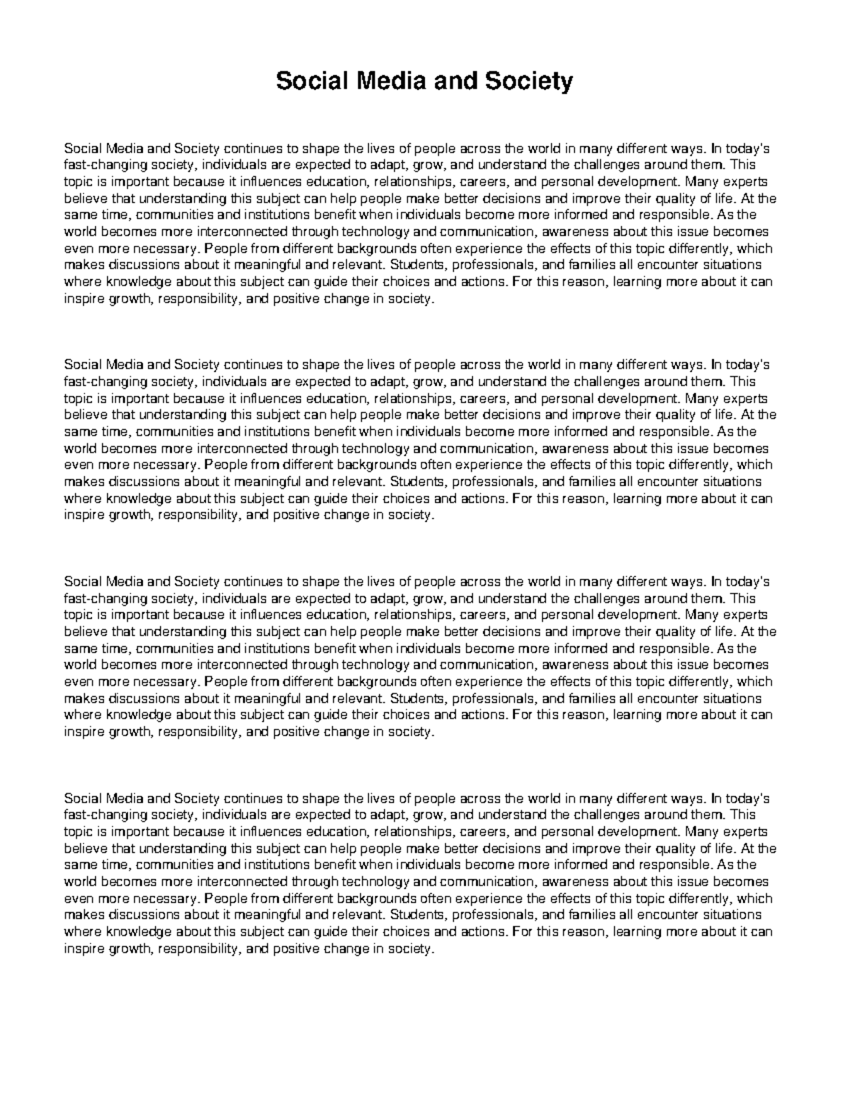 Essay 6: The Impact of Social Media on Society and Personal Growth ...