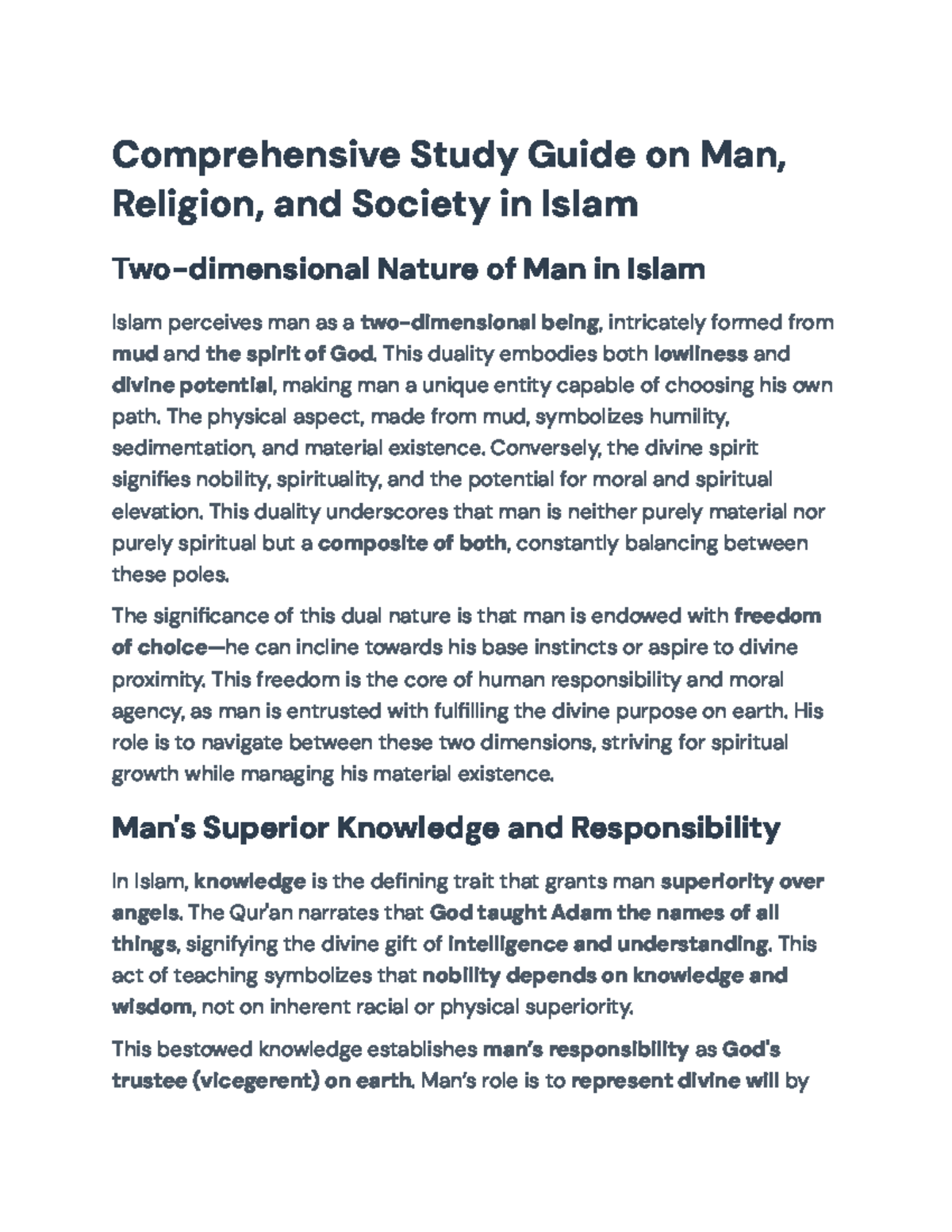 Comprehensive Study Guide: Man, Religion, and Society in Islam (Course ...