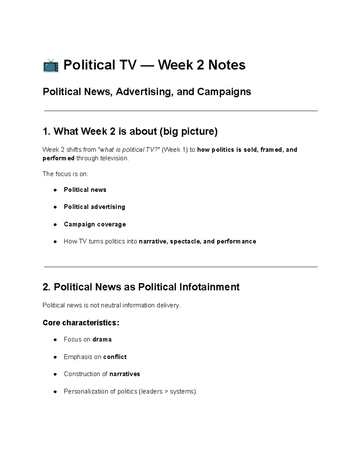 PS Week 2 Notes: Political News, Advertising & Campaign Dynamics - Studocu