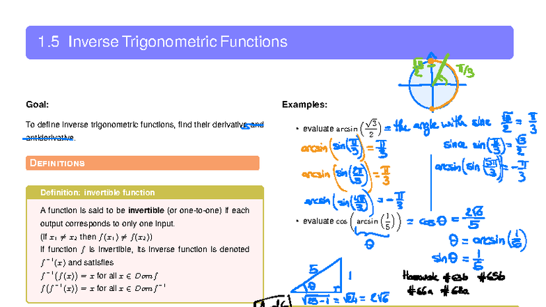 Inverse Trigonometric Functions & Derivatives - F24NYB Notes - Studocu