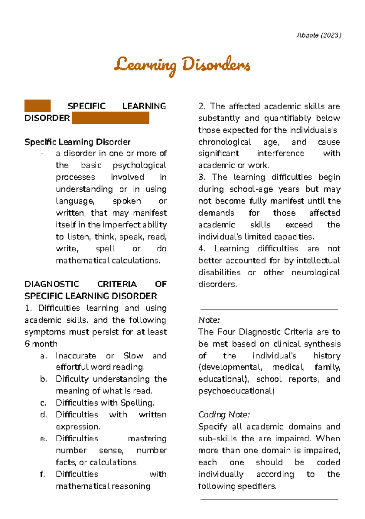 Psych 101: Learning Disorders in Exceptional Children - Studocu