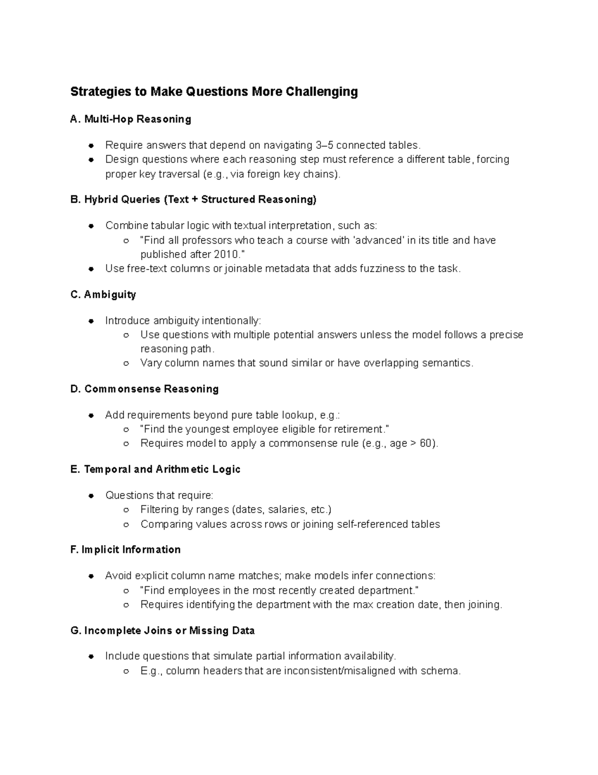 Format for QA Pairs and Table Schema: Strategies for Challenging ...