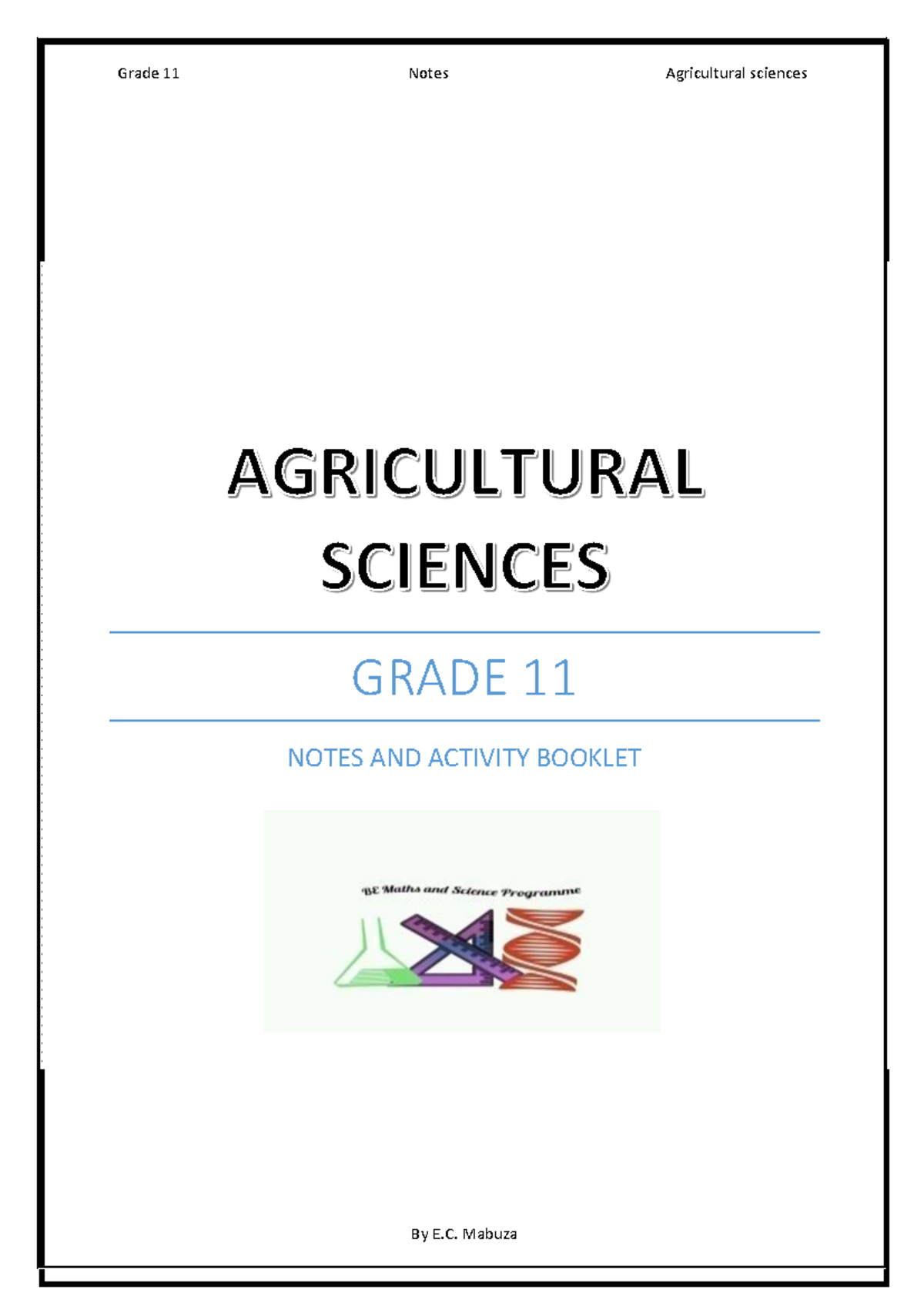 Grade 11 Agricultural Sciences Notes & Activities - Chemistry Focus - Document Preview