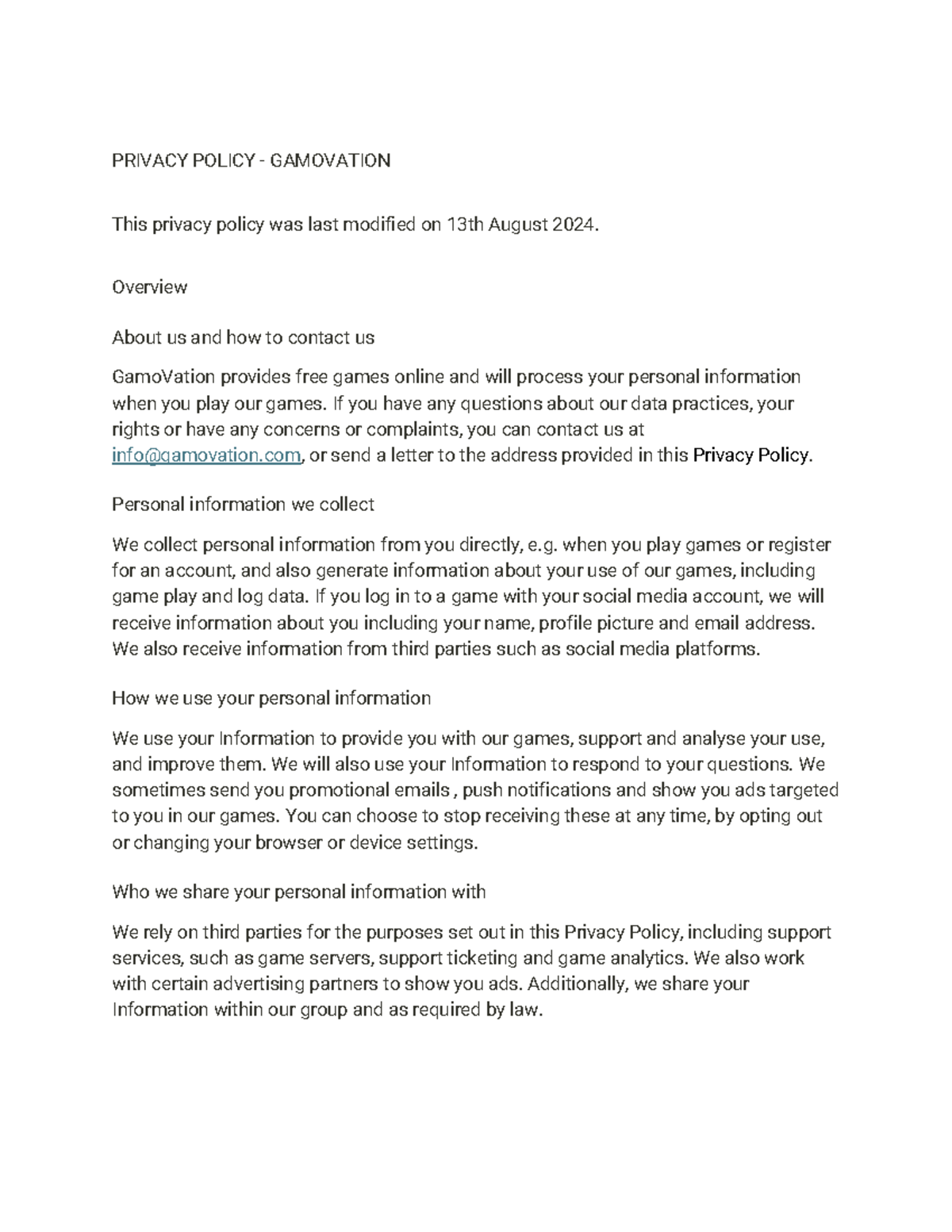Privacy-policy - Well - PRIVACY POLICY - GAMOVATION This privacy policy ...