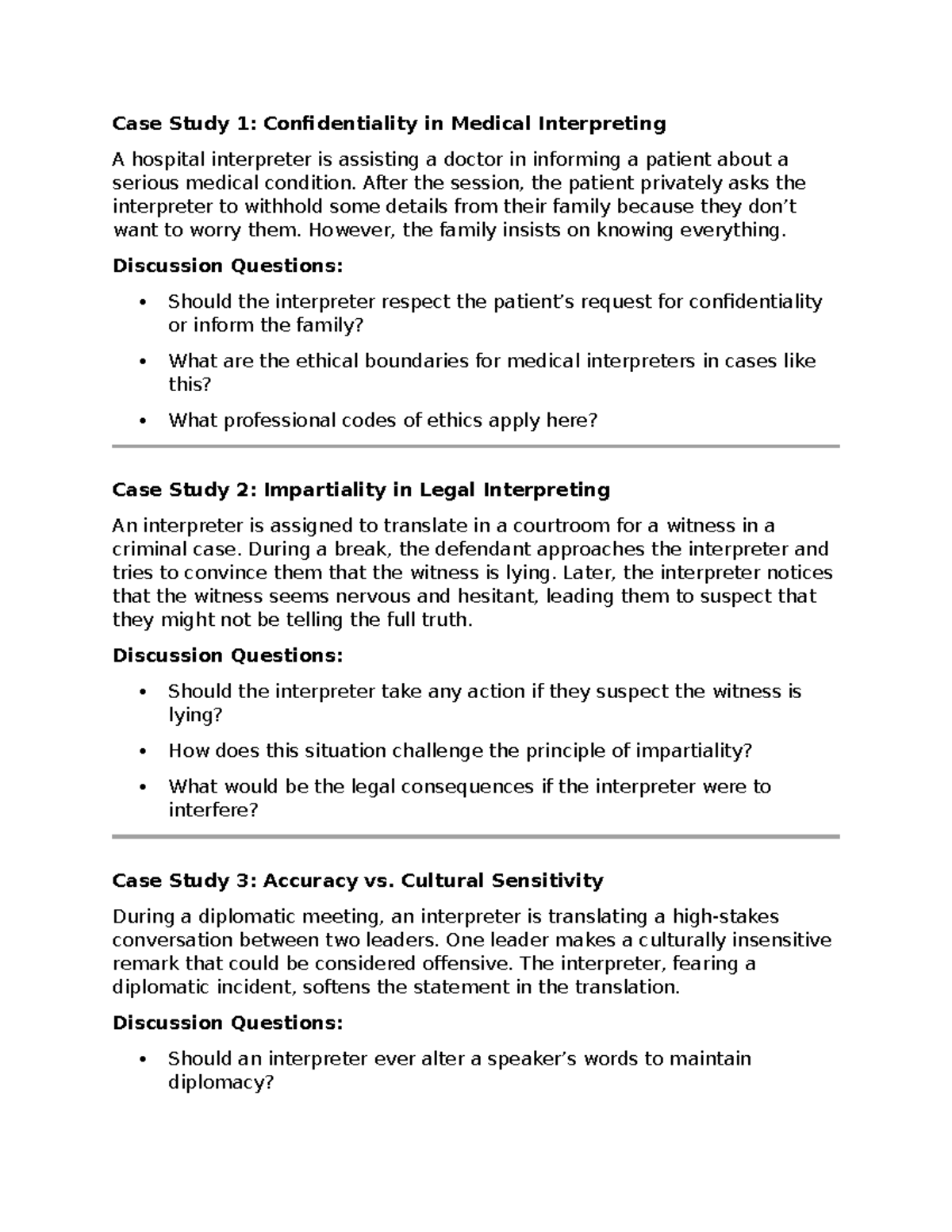 Ethics Case Study Analysis: Medical & Legal Interpreting Challenges ...