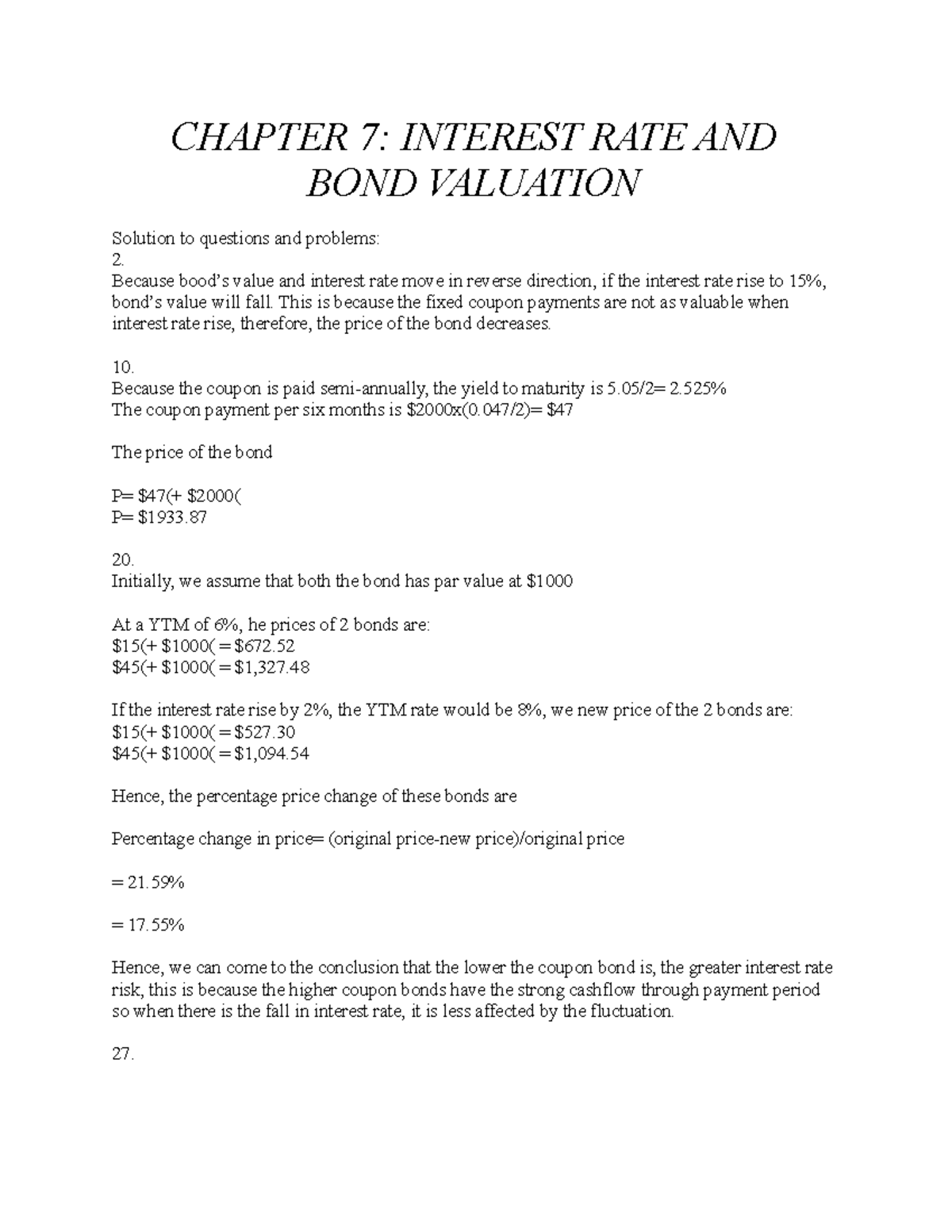 Homework 3: Chapter 7 Solutions on Interest Rates & Bond Valuation ...