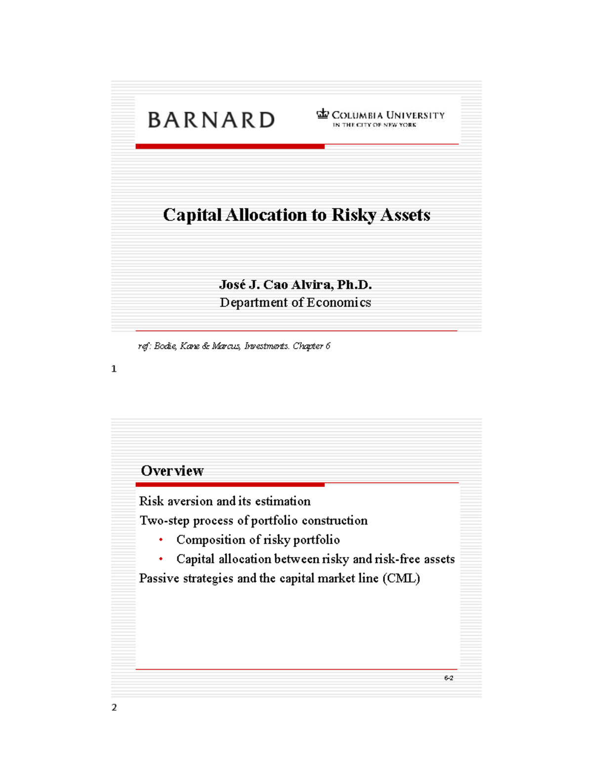 Capital Allocation to Risky Assets - Fin Econ 6 - Chapter 6 Lecture ...