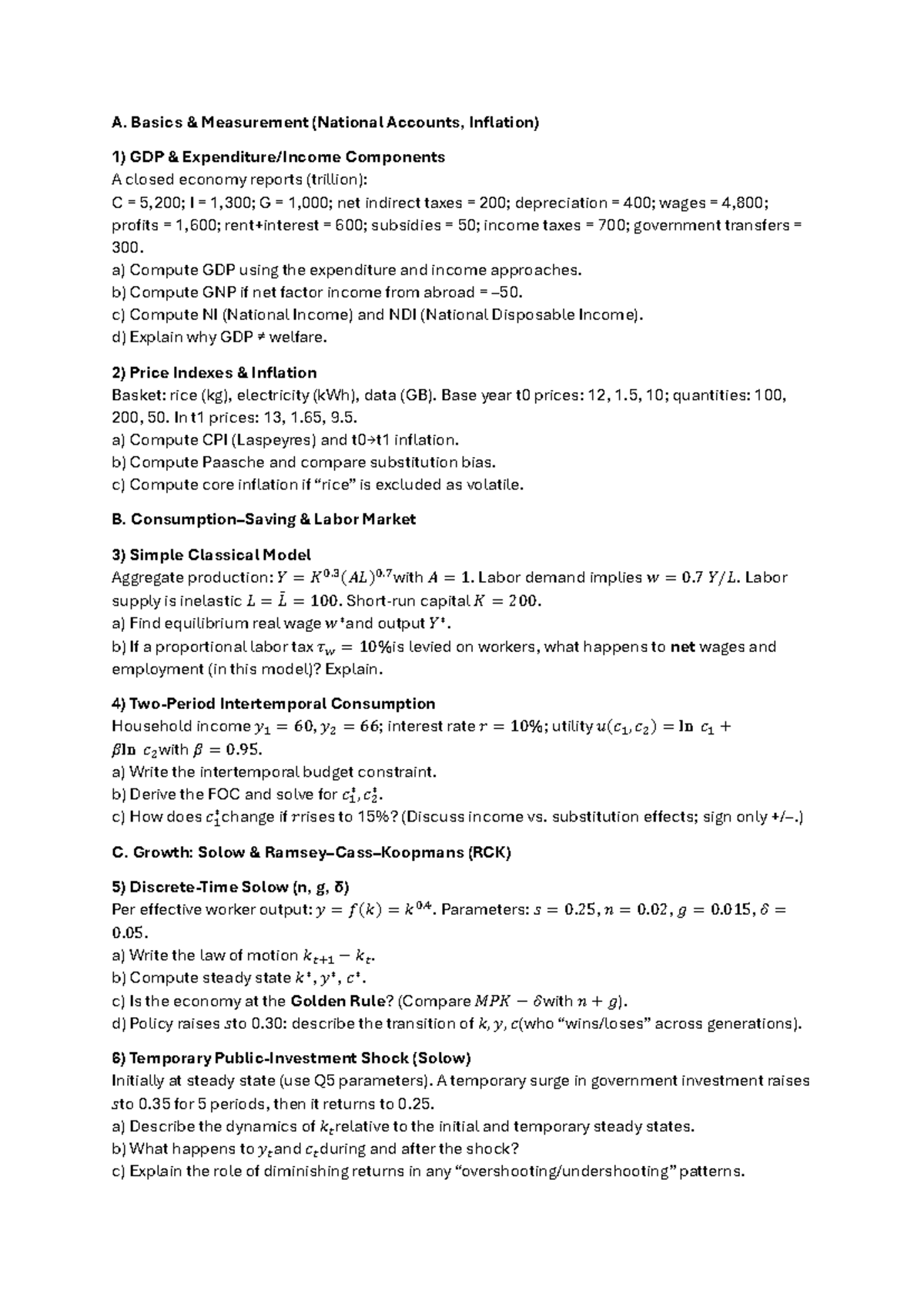 Comprehensive Macroeconomics Practice Set (ECO 101) - Studocu