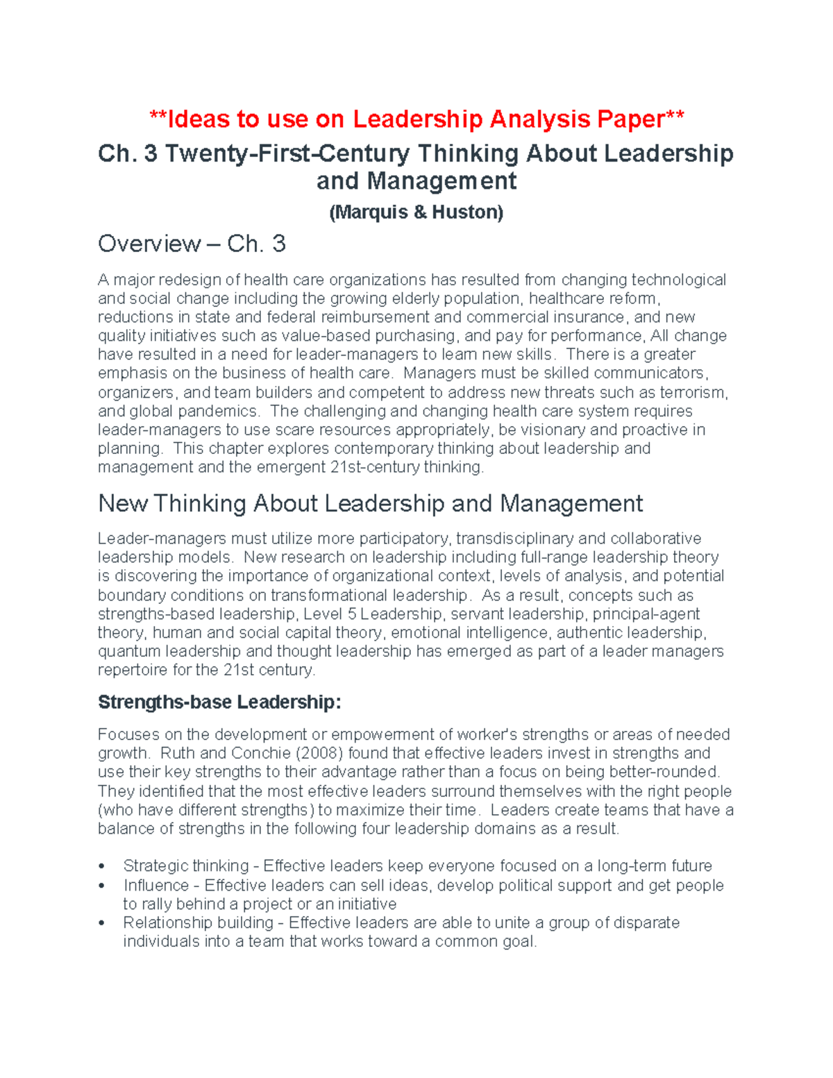 L230 Leadership Analysis: Insights from Ch. 3 on Management - Studocu