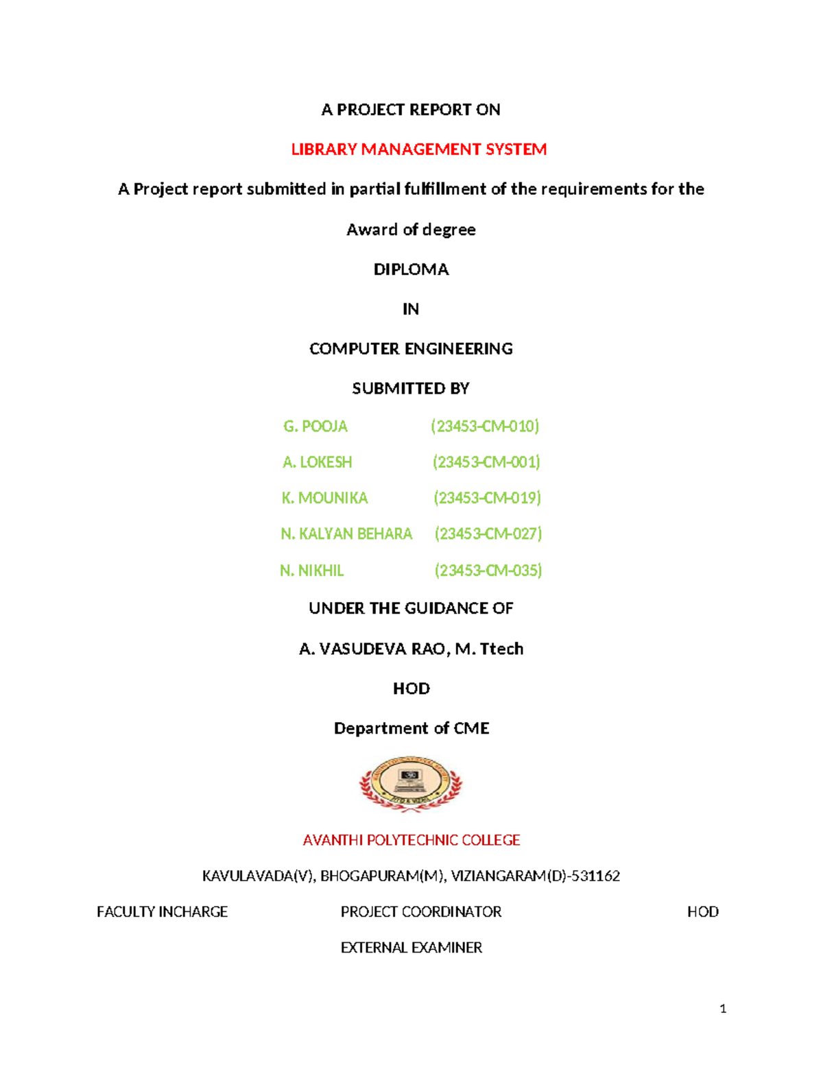 Library Management System Project Report - Diploma in Computer ...