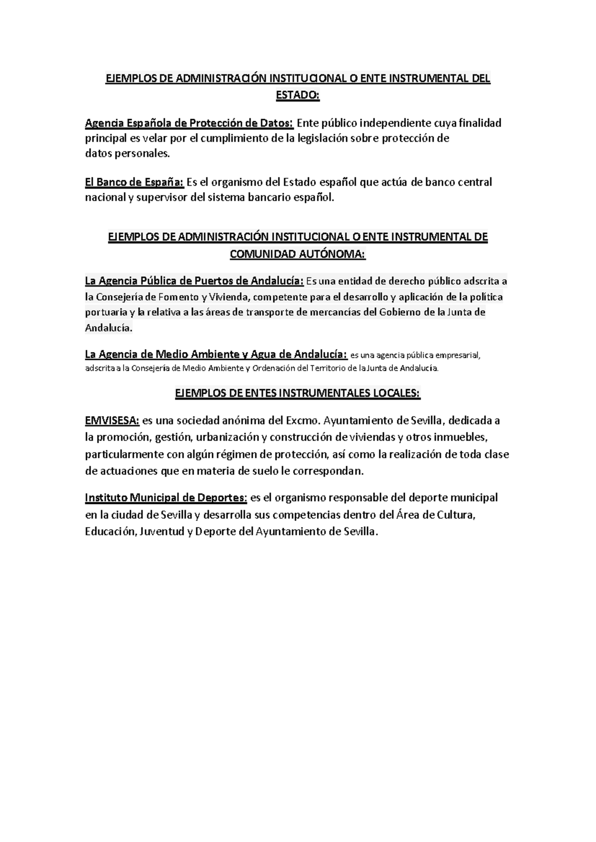 Ejemplos de Entes Instrumentales en la Administración Pública - Studocu