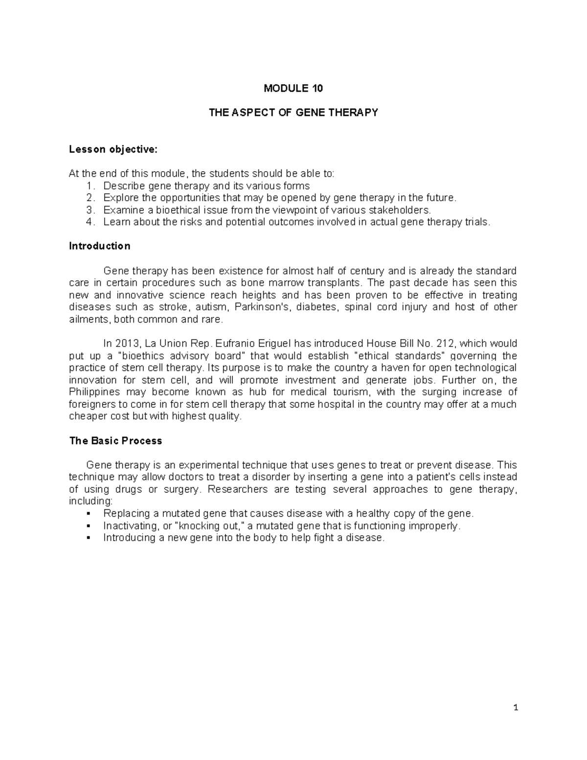 Module 10 THE Aspect OF GENE Therapy - MODULE 10 THE ASPECT OF GENE ...