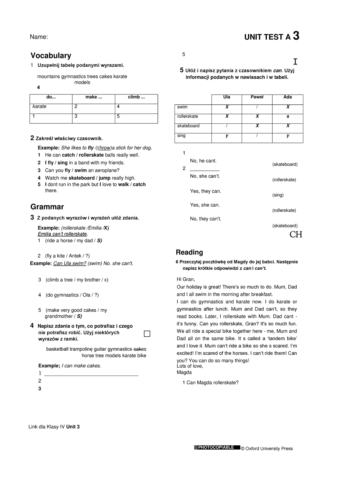 UNIT TEST A3: Vocabulary & Grammar Skills Assessment - Studocu