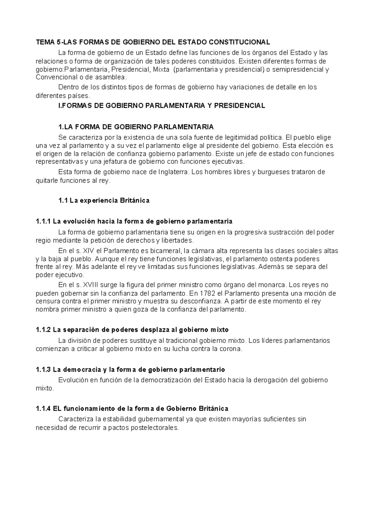 TEMA 5 - Formas de Gobierno en el Estado Constitucional - Studocu