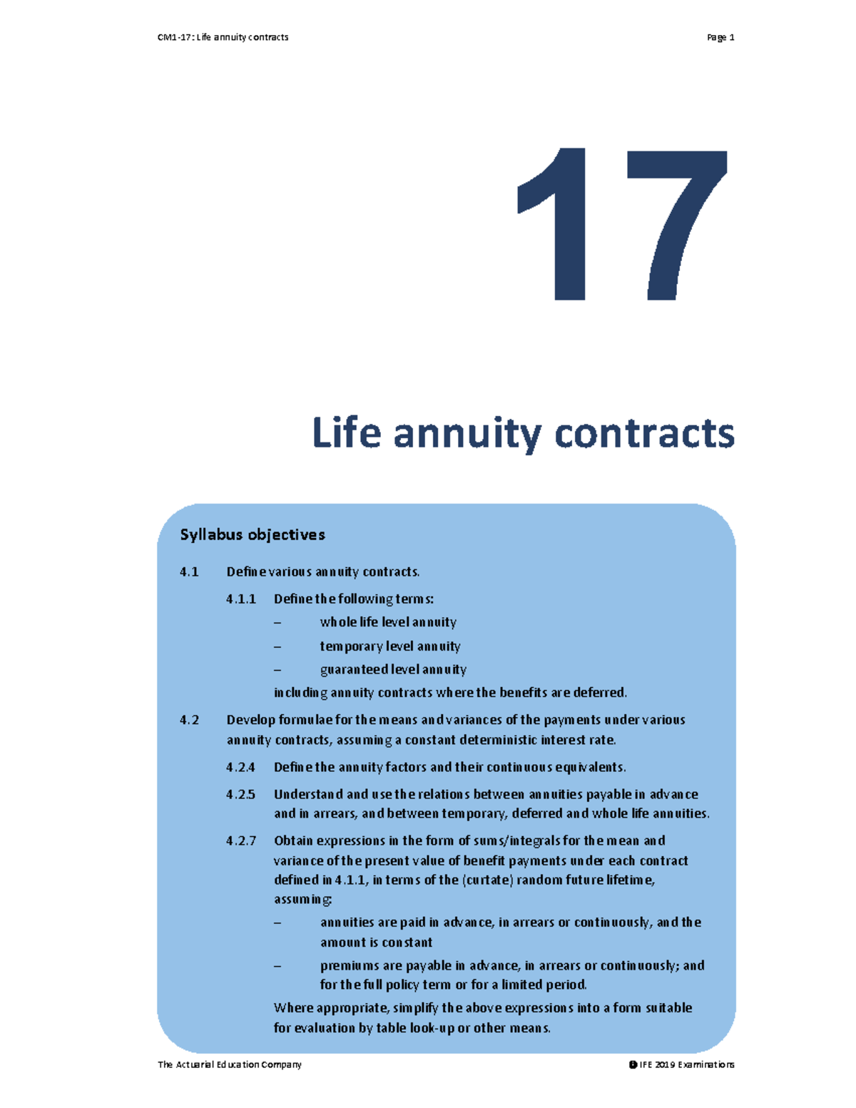 A3 STA 2291 - Life Annuity Contracts Summary and Formulae - Studocu