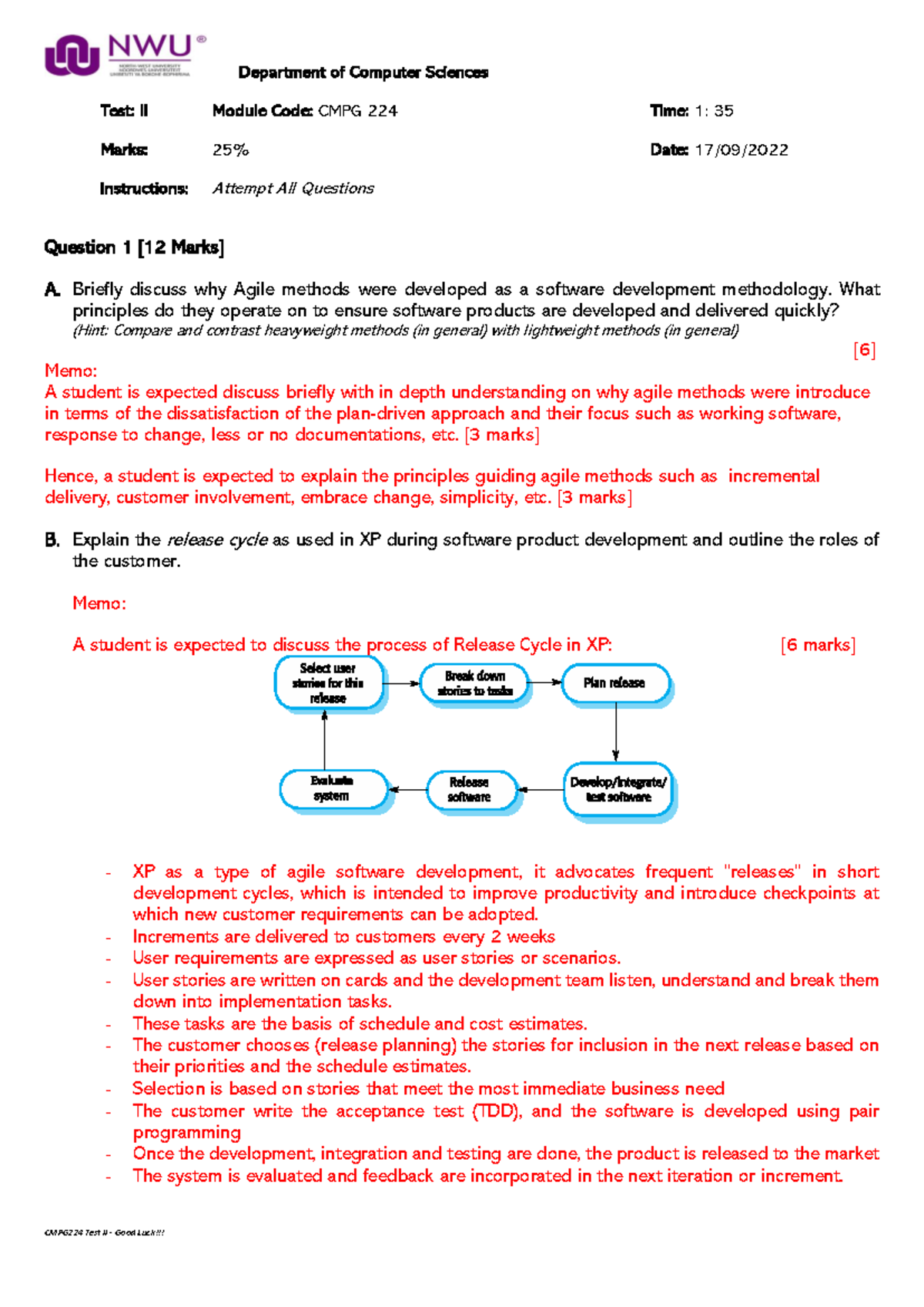 Test 2 Memo - CMPG 224: Agile & Scrum Methodologies Explained - Studocu