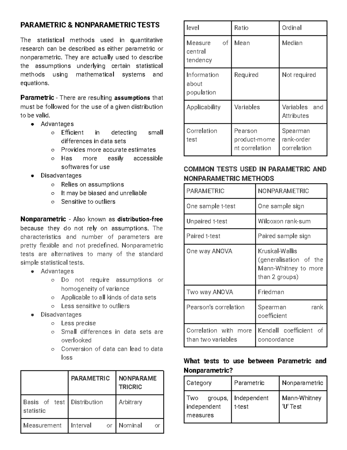 Parametric and Nonparametric Tests - PARAMETRIC & NONPARAMETRIC TESTS ...