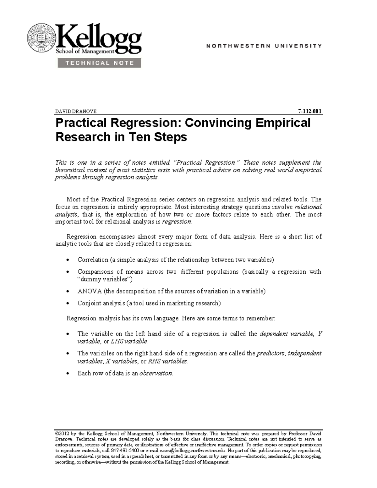 KTN Ten Steps for Convincing Empirical Research in Regression Analysis ...