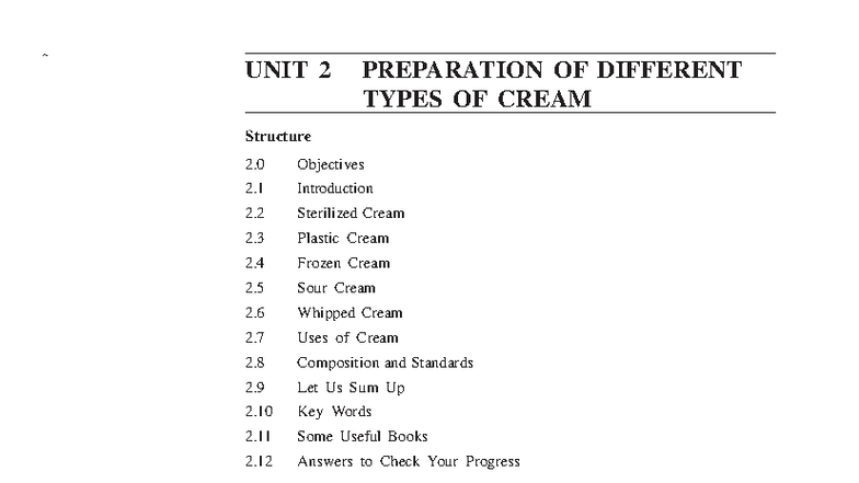 Unit 2: Preparation and Types of Cream in Dairy Products - Studocu