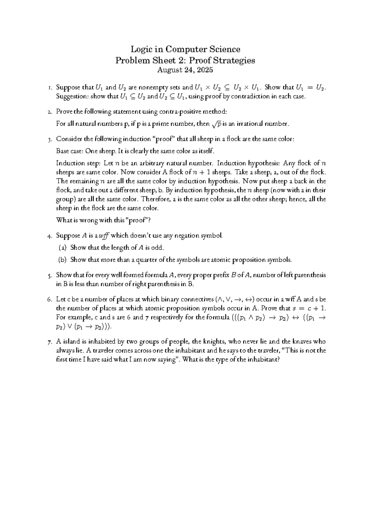 Problem Sheet 2: Proof Strategies in Logic (CS 101) - Studocu