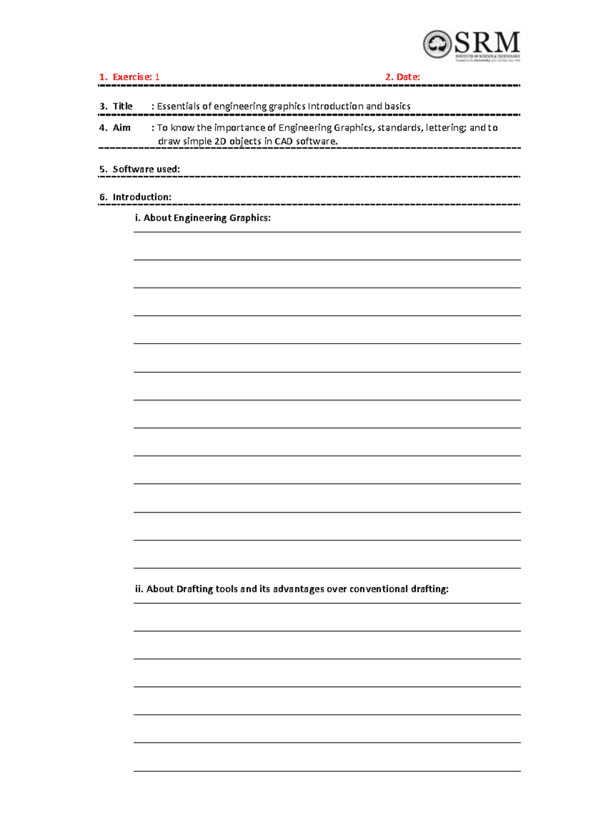 21 MES102L Engineering Graphics LAB Record - Exercise: 1 2. Date: Title ...