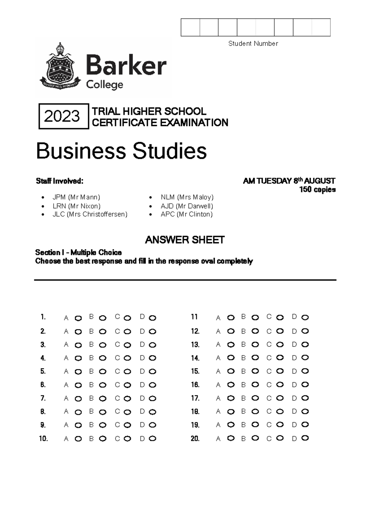 Business Studies Trial Paper 2023: Certificate Examination - Studocu
