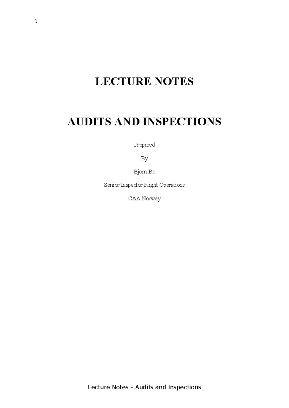 Audits & Inspections - Lecture Notes for CAA Operations - Studocu