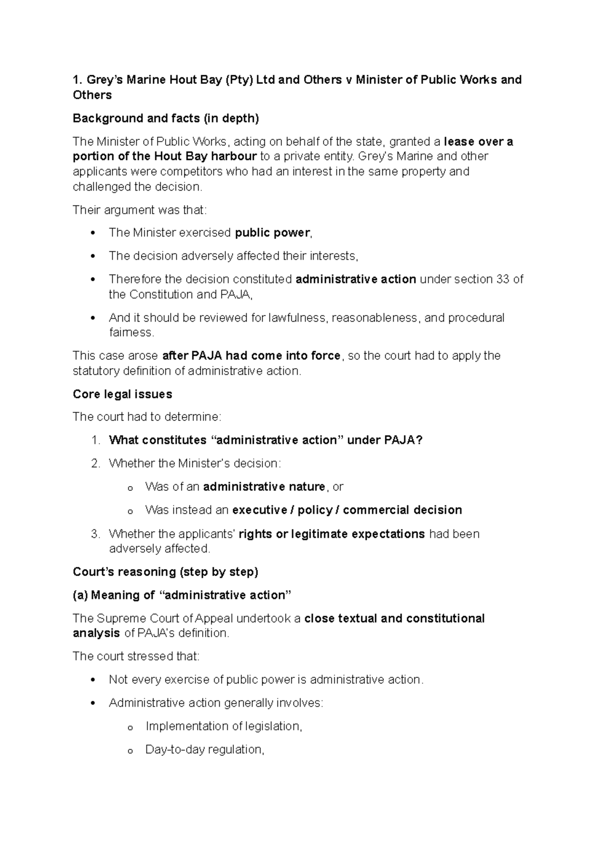 Cases Analysis: Marine Hout Bay v Minister of Public Works (UNIT 1/2 ...