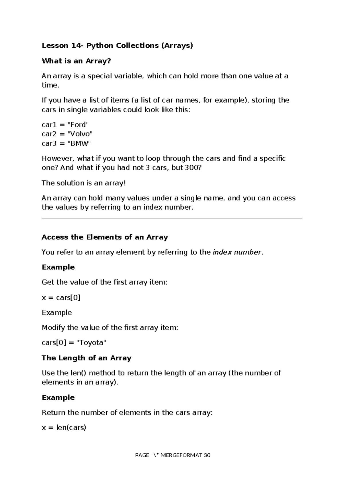 Lesson 14: Python Collections - Understanding Arrays and Lists - Studocu