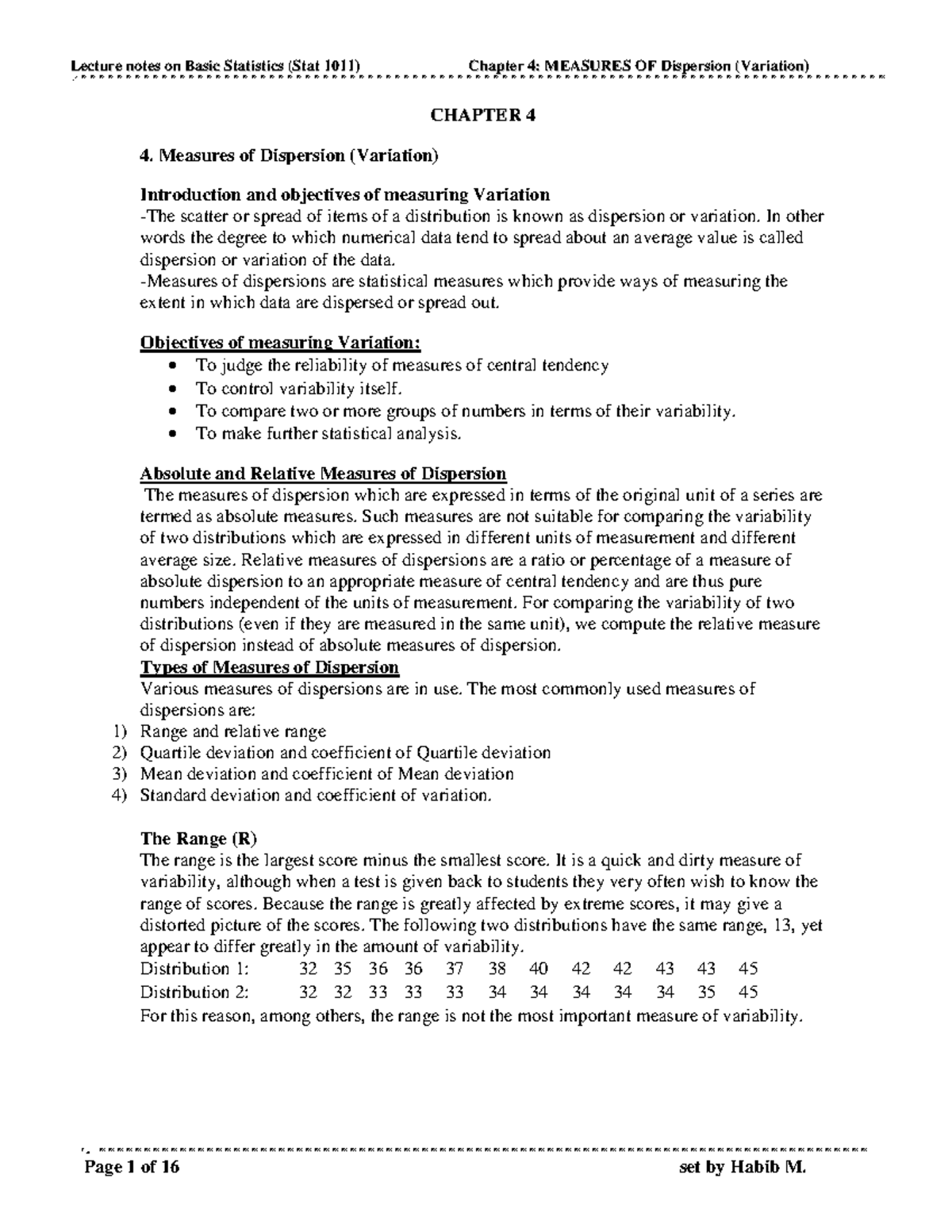 Chapter 4 - Measures of Dispersion in Basic Stats (Stat 1011) - Studocu