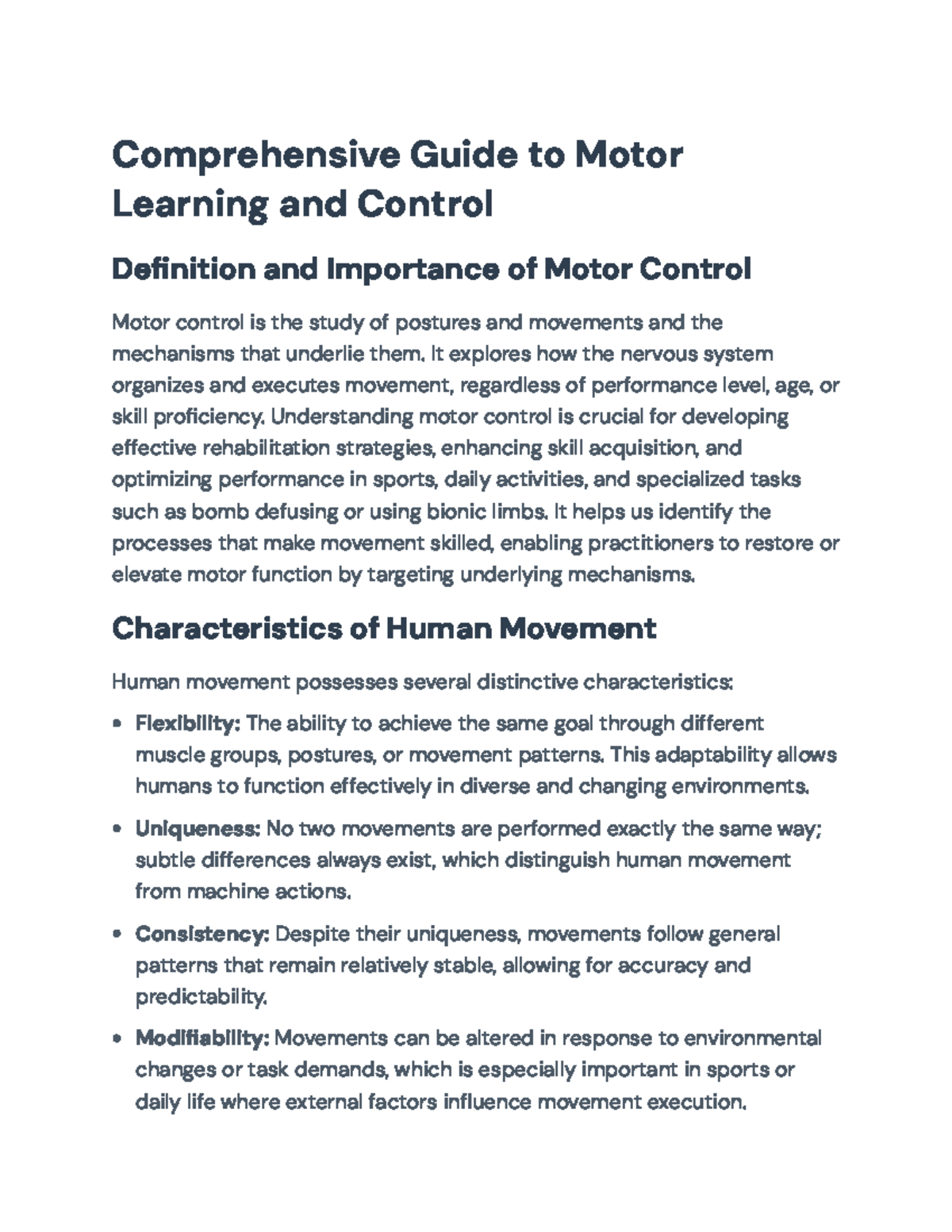 Comprehensive Overview of Motor Learning and Control Principles (MLC ...