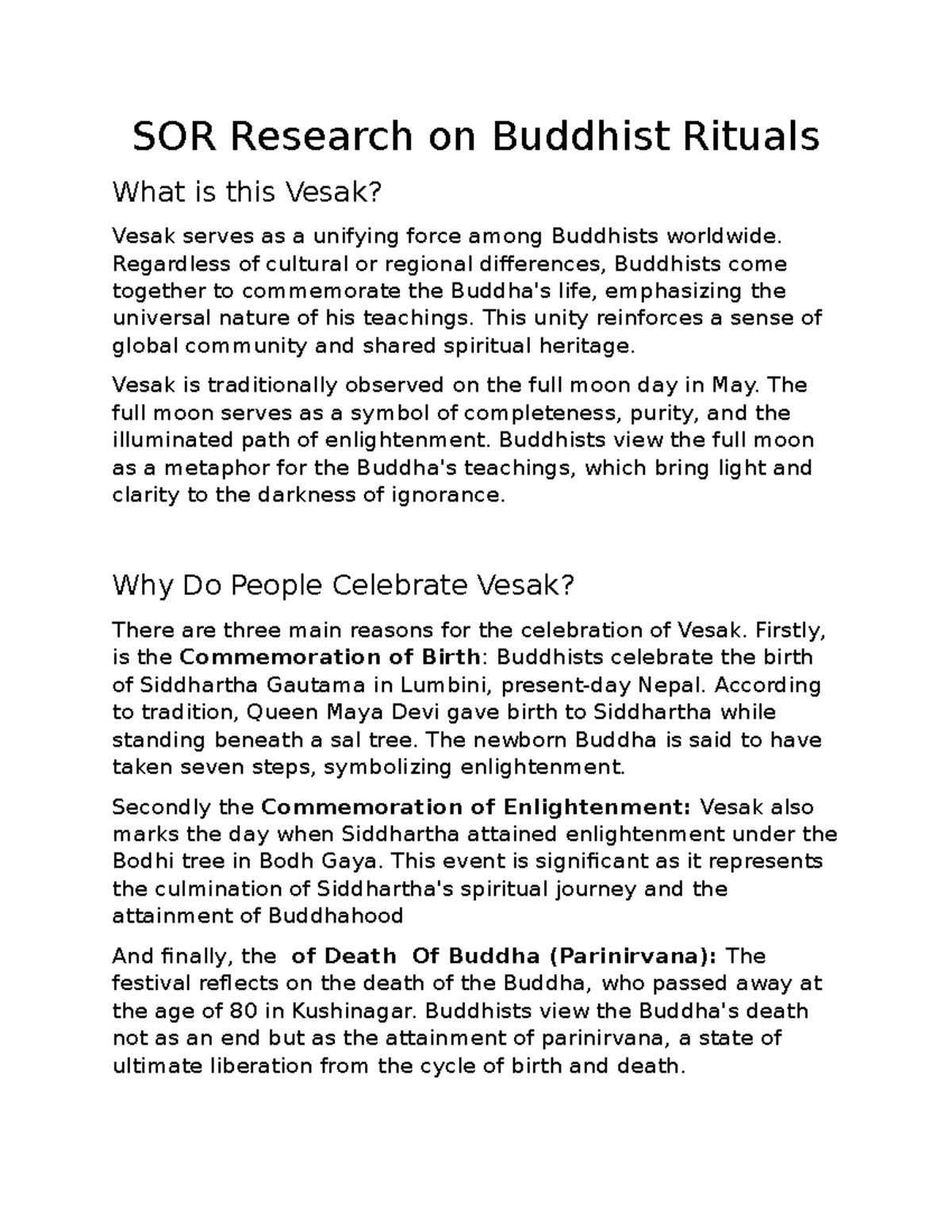 SOR Research on Buddhist Rituals - Regardless of cultural or regional ...