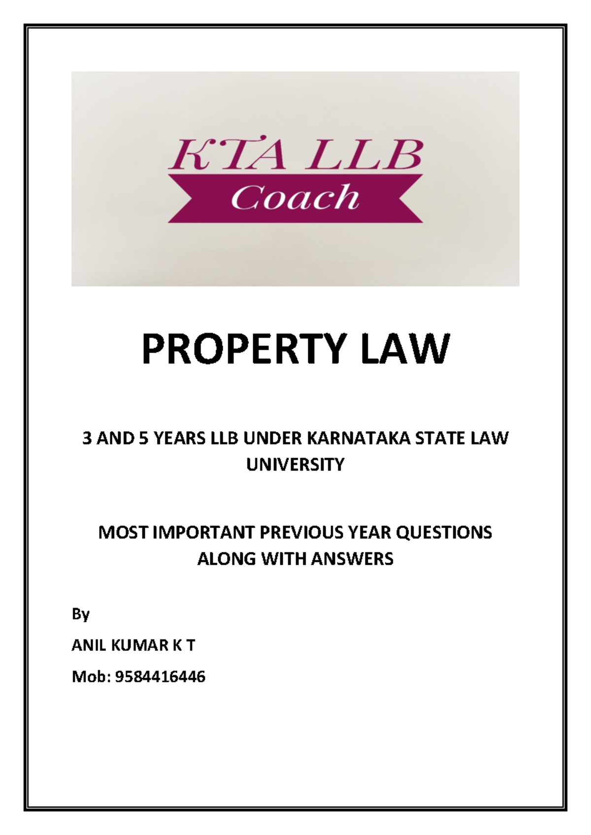 Property Law KSLU Grand Final Exam Notes: Key Q&As and Analysis - Studocu
