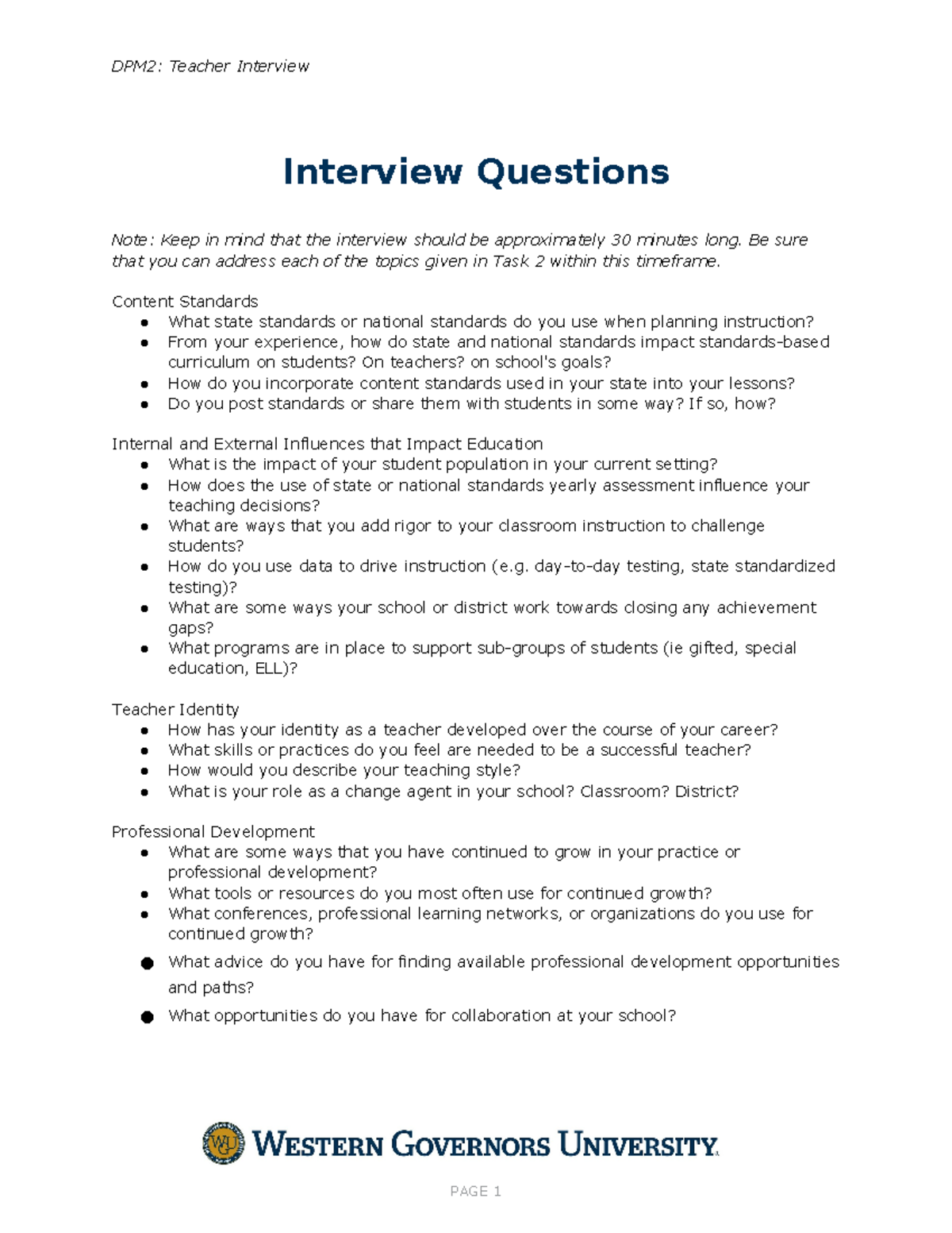 Task 2 interview questions - DPM2: Teacher Interview Interview ...