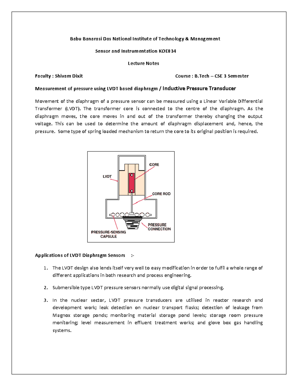 Lecture Notes 4 - Sensors & Instrumentation in B-CSE 3 Sem - Studocu