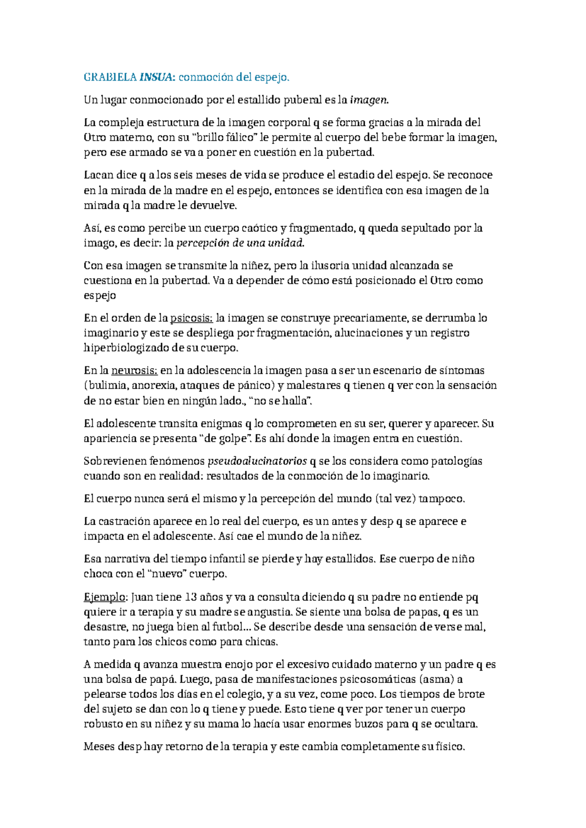 Resumen del texto sobre la conmoción del espejo en la adolescencia ...