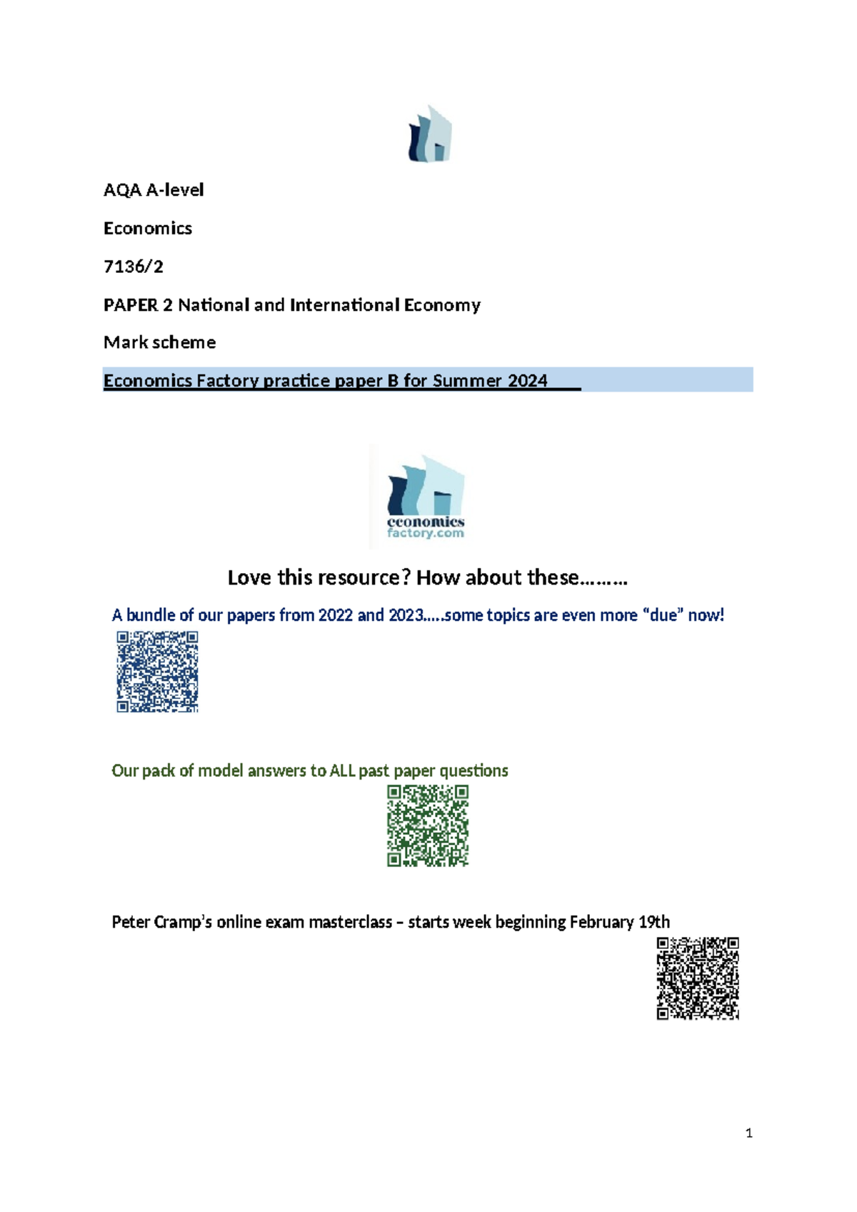 Mark Scheme for AQA A-level Economics Paper 2 - Summer 2024 - Studocu