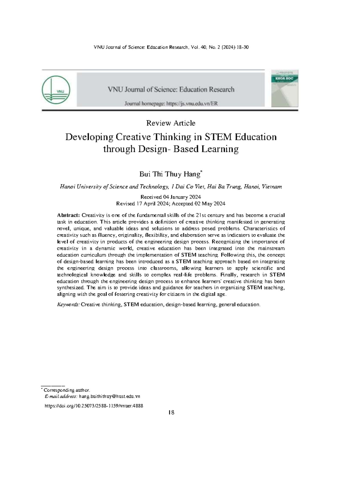 VNU Journal of Science: Education Research, Vol. 40, No. 2 (2024 ...