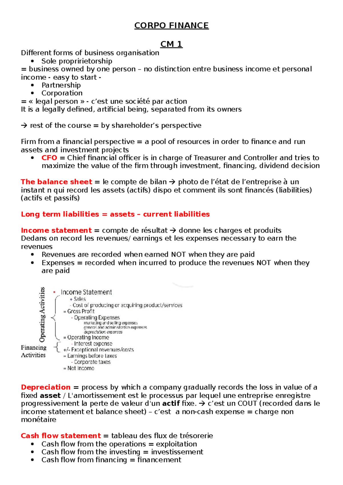 公司金融知识点总结与分析（罗斯版） - 重要概念解读- Studocu