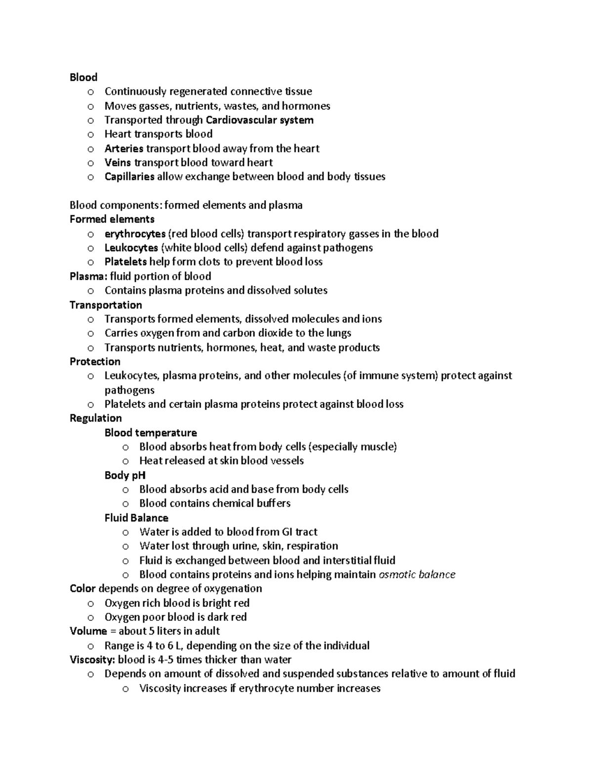 Hematology Concepts: Overview of Blood Composition and Functions - Studocu