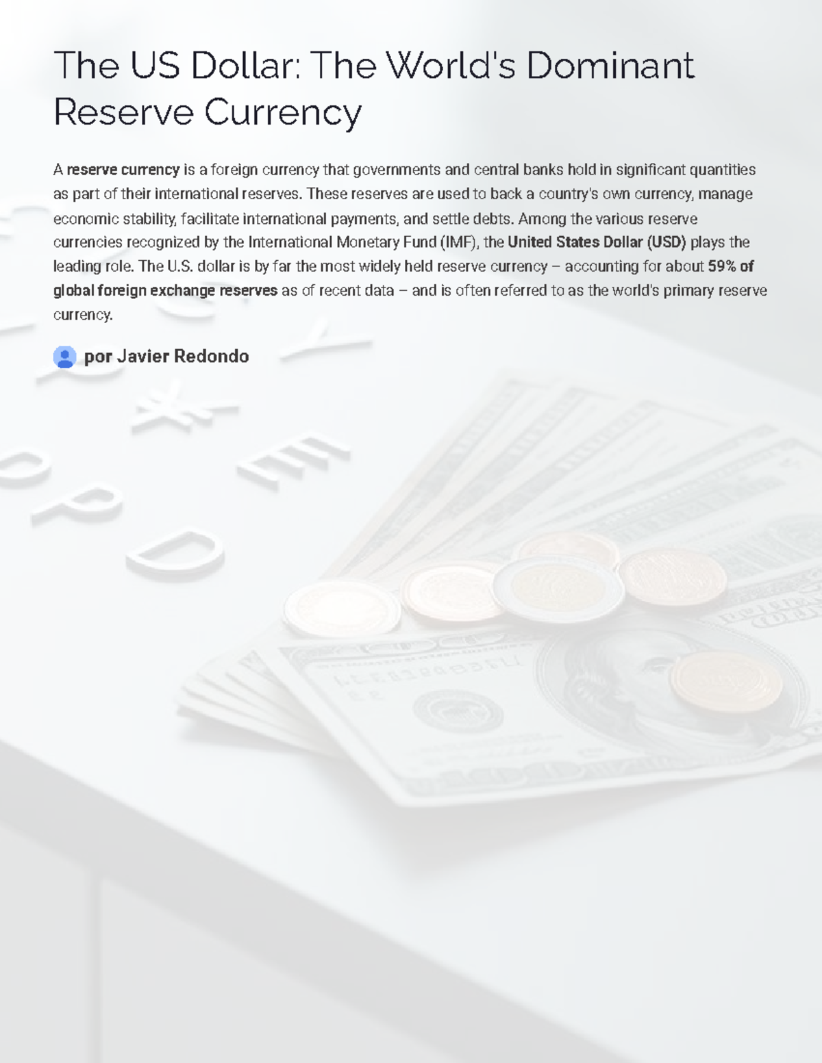 The US Dollar (USD): A Comprehensive Study of Its Reserve Currency ...
