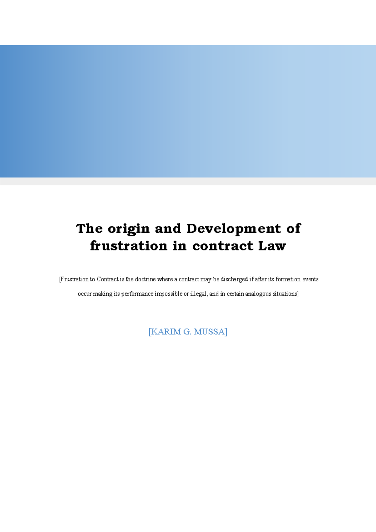 Contract Law: Understanding the Doctrine of Frustration - Studocu