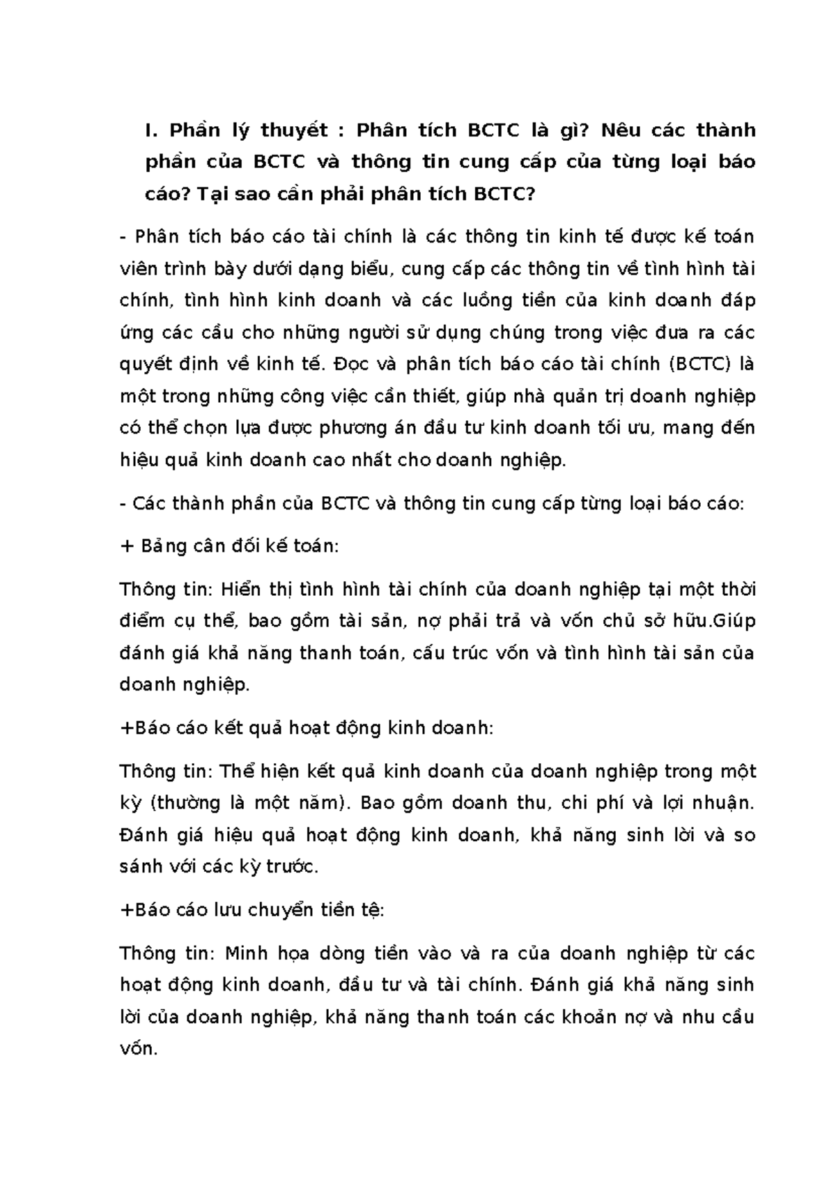 Phân Tích BCTC: Thành Phần, Thông Tin và Tầm Quan Trọng - Studocu
