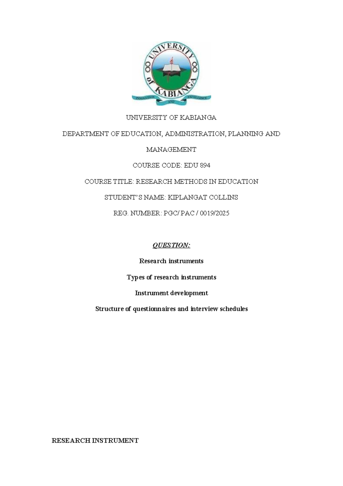 EDU 894: Research Instruments and Development in Education - Studocu