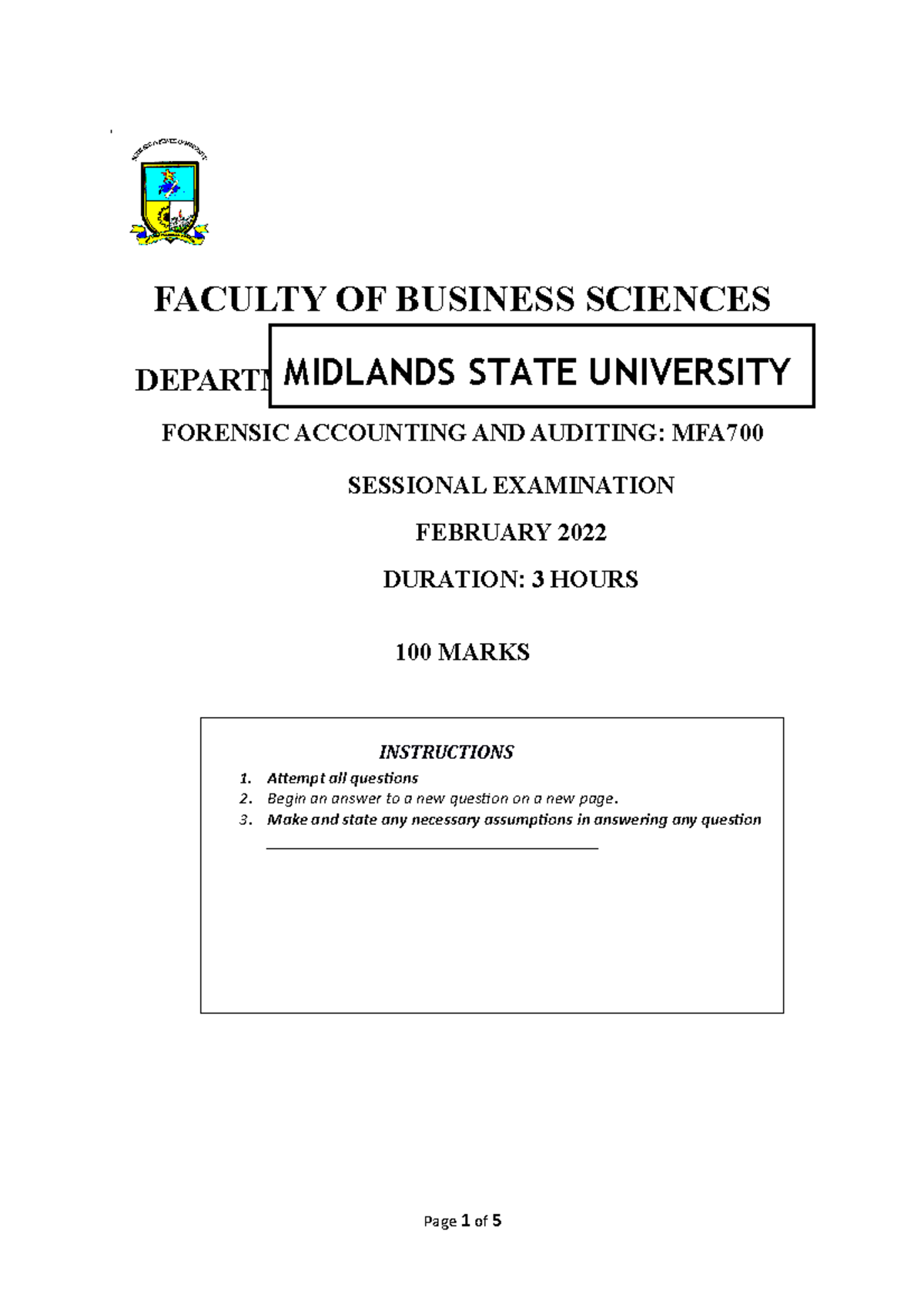 Forensic Accounting & Auditing Exam - MFA February 2022 Paper - Studocu