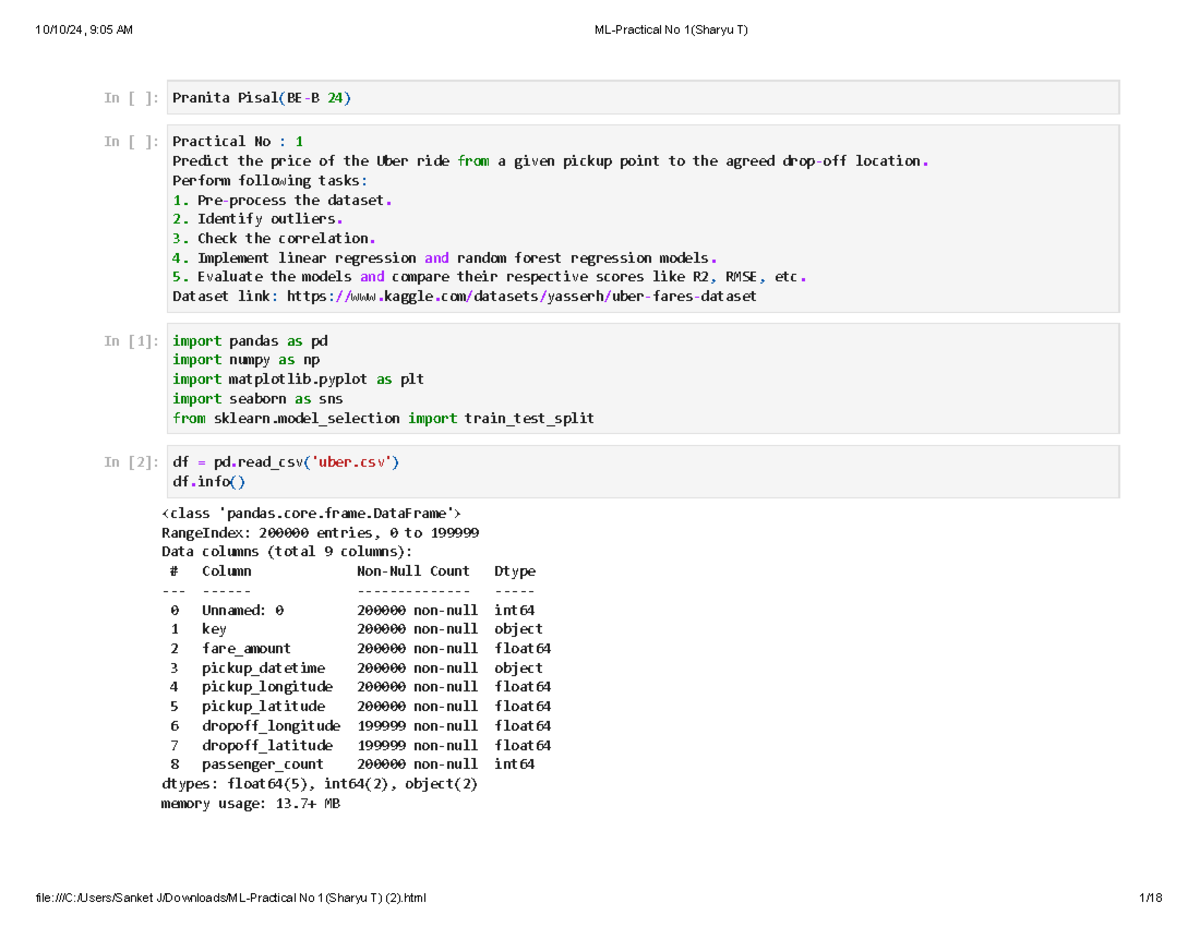 ML-Practical No 1: Predicting Uber Ride Prices Using Regression Models ...