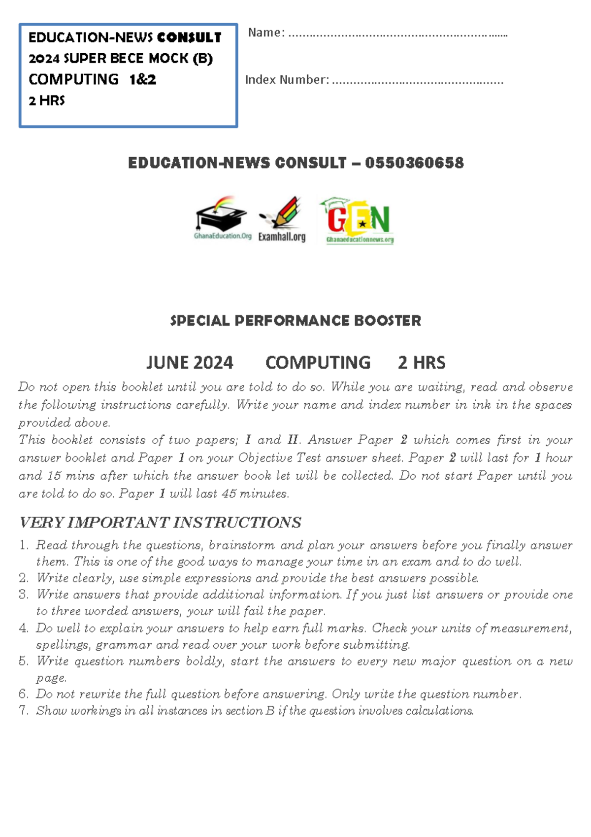 Super MOCK B Computing Questions - CONSULT 0550360658 - Studocu