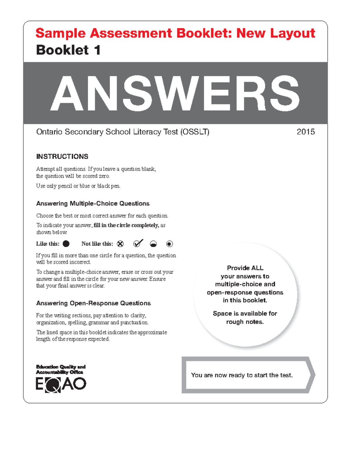 OSSLT Practice Test 2015 Booklet 1 Answers and Instructions - Studocu